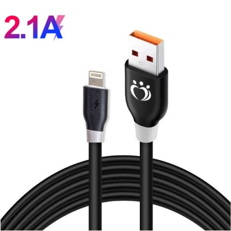 Olesit Adat- és Töltőkábel K196, 300 cm, Lightning/USB csatlakozó, 2.1A gyorstöltés, fekete