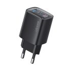 USAMS® GaN USB hálózati töltő adapter, 30W gyorstöltés, 2 port, LCD kijelző, túlterhelés elleni védelem, fekete