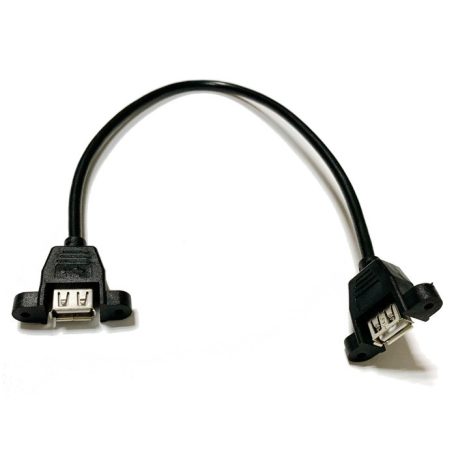 USB 2.0 hosszabbító kábel, 0.5 méter, USB anya/USB anya, csavarozható, 480MBit/s, fekete