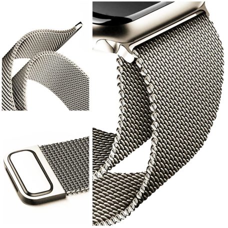 Milanese Loop Apple Watch fém szíj és képernyővédő tok, 38mm kijelzőjű okosórákhoz, ezüstszín