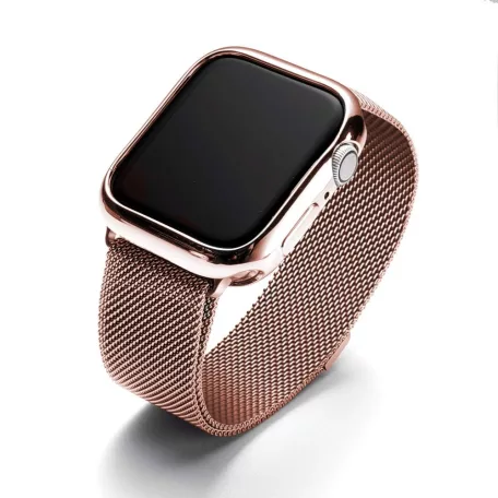Milanese Loop Apple Watch fém szíj és képernyővédő tok, 38mm kijelzőjű okosórákhoz, rosegold