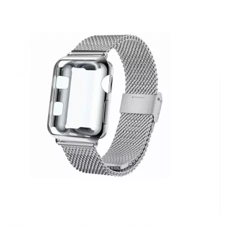 Milanese Loop Apple Watch fém szíj és képernyővédő tok, 38mm kijelzőjű okosórákhoz, rosegold