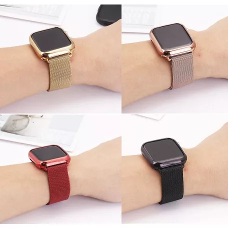 Milanese Loop Apple Watch fém szíj és képernyővédő tok, 38mm kijelzőjű okosórákhoz, rosegold
