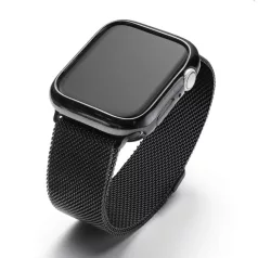   Milanese Loop Apple Watch fém szíj és képernyővédő tok, 38mm kijelzőjű okosórákhoz, fekete