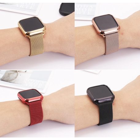 Milanese Loop Apple Watch fém szíj és képernyővédő tok, 38mm kijelzőjű okosórákhoz, fekete