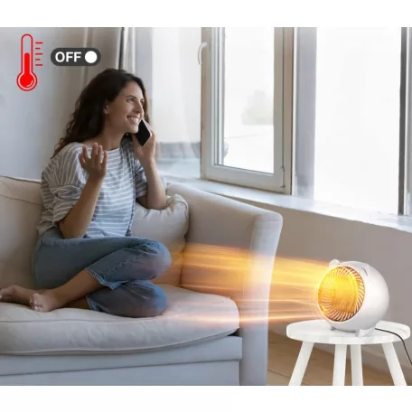 Hordozható Mikro Ventilátoros PTC Fűtőtest, automatikus PTC fűtés szabályozás, 250W/500W fűtési teljesítmény, fehér
