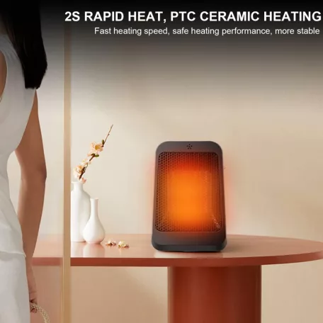 Hordozható Mini Hősugárzó, PTC Fűtőtest, 3 különböző fokozattal, 1200W állítható fűtési teljesítmény, fekete