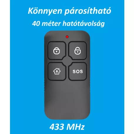 Univerzális Távirányító, 433MHz, 4 gomb, intelligens riasztó és okosotthon rendszerhez, fekete