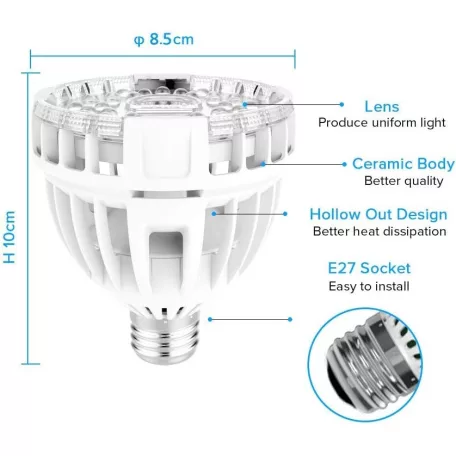 Növénynevelő Lámpa, SANSI 15W A E27 Ø8.5cm 34xLED-es meleg fehér fényű