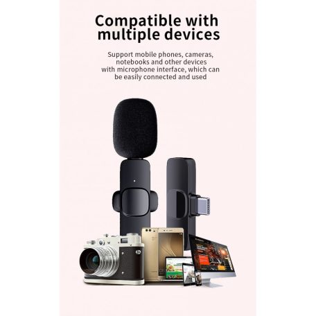 Csiptetős Dual Vezeték Nélküli Mikrofon, Okostelefonhoz, Omnidirekcionális, Wireless, USB-C/Lightning csatlakozó, fekete