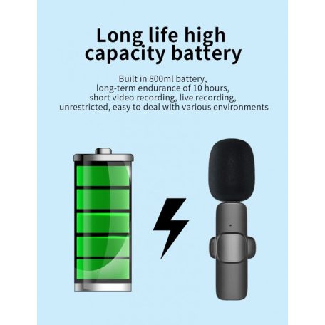 Csiptetős Dual Vezeték Nélküli Mikrofon, Okostelefonhoz, Omnidirekcionális, Wireless, USB-C/Lightning csatlakozó, fekete