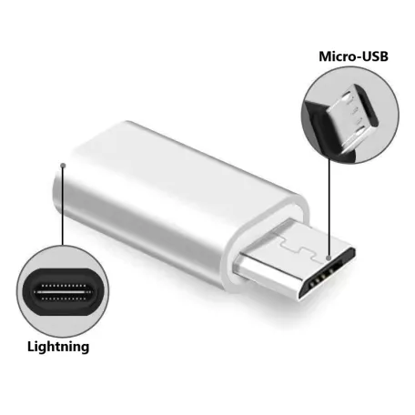 OTG átalakitó adapter (Lightning ->MicroUSB ), alumínium ház, Plug&Play, ezüst