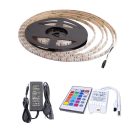 RGB Öntapadós LED Szalag, távirányítós, színváltós, 150 LED, 5 méter, 30LED/m, többszínű