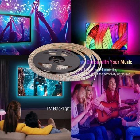 RGB Öntapadós LED Szalag, távirányítós, színváltós, 150 LED, 5 méter, 30LED/m, többszínű